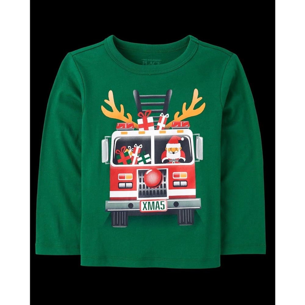 NWT The Children's Place Boys Long Sleeve Christmas Graphic T-Shirt Size 12-18 M